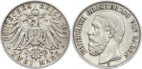 Germany - Empire Baden 2 Mark 1901 G
Jaeger# 28; Silver, Mintage 450000; VF+; Deutsches Kaiserreich Baden Baden 2 Mark 1901