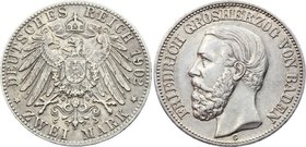 Germany - Empire Baden 2 Mark 1902 G Friedrich I Young Bust RRR
Jaeger# 28; Silver, Mintage 5000!!!; XF. Extremely Rare Coin!; Deutsches Kaiserreich ...