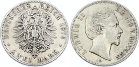 Germany - Empire Bavaria 2 Mark 1876 D
Jaeger# 41; Silver, Mintage 5370000; VF; Deutsches Kaiserreich Bayern Bavaria 2 Mark 1876