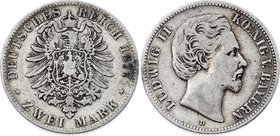 Germany - Empire Bavaria 2 Mark 1877 D
Jaeger# 41; Silver, Mintage 1510000; VF; Deutsches Kaiserreich Bayern Bavaria 2 Mark 1877