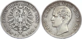 Germany - Empire Bavaria 2 Mark 1888 D
Jaeger# 43; Silver, Mintage 170000; VF; Deutsches Kaiserreich Bayern Bavaria 2 Mark 1888
