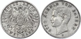 Germany - Empire Bavaria 2 Mark 1891 D
Jaeger# 45; Silver, Mintage 250000; VF; Deutsches Kaiserreich Bayern Bavaria 2 Mark 1891