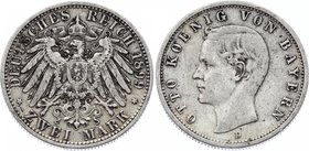 Germany - Empire Bavaria 2 Mark 1899 D
Jaeger# 45; Silver, Mintage 750000; VF; Deutsches Kaiserreich Bayern Bavaria 2 Mark 1899