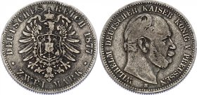 Germany - Empire Prussia 2 Mark 1877 B
Jaeger# 96; Silver, Mintage 1300000; VF; Deutsches Kaiserreich Preussen Prussia 2 Mark 1877