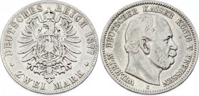 Germany - Empire Prussia 2 Mark 1877 C
Jaeger# 96; Silver, Mintage 1310000; VF; Deutsches Kaiserreich Preussen Prussia 2 Mark 1877
