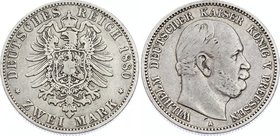 Germany - Empire Prussia 2 Mark 1880 A
Jaeger# 96; Silver, Mintage 660000; VF; Deutsches Kaiserreich Preussen Prussia 2 Mark 1880
