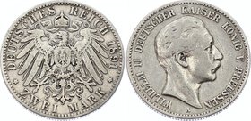 Germany - Empire Prussia 2 Mark 1891 A
Jaeger# 102; Silver, Mintage 540000; VF; Deutsches Kaiserreich Preussen Prussia 2 Mark 1891
