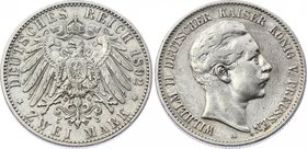 Germany - Empire Prussia 2 Mark 1892 A
Jaeger# 102; Silver, Mintage 180000; VF+; Deutsches Kaiserreich Preussen Prussia 2 Mark 1892