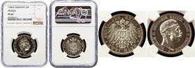 Germany - Empire Prussia 2 Mark 1906 A NGC PF63
Jaeger# 102, KM# 522; Wilhelm II. Silver, Proof. NGC PF63. Preussen 2 Mark 1906 A PP
