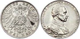 Germany - Empire Prussia 2 Mark 1913 A 25th Year of Reign
Jaeger# 111; Silver, Mintage 1500000; AUNC; Deutsches Kaiserreich Preussen Prussia 2 Mark 1...