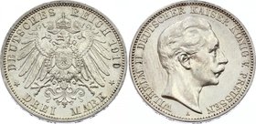 Germany - Empire Prussia 3 Mark 1910 A
Jaeger# 103; Silver, Mintage 5590000; XF with scratches; Deutsches Kaiserreich Preussen Prussia 3 Mark 1910