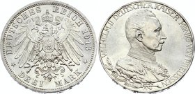 Germany - Empire Prussia 3 Mark 1913 A 25th Year of Reign
Jaeger# 112; Silver, Mintage 2000000; AUNC; Deutsches Kaiserreich Preussen Prussia 3 Mark 1...
