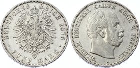 Germany - Empire Prussia 5 Mark 1876 A
Jaeger# 97; Silver, Mintage 2040000; VF+; Deutsches Kaiserreich Preussen Prussia 5 Mark 1876
