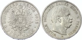 Germany - Empire Prussia 5 Mark 1876 B
Jaeger# 97; Silver, Mintage 2100000; VF+; Deutsches Kaiserreich Preussen Prussia 5 Mark 1876