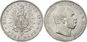 Germany - Empire Prussia 5 Mark 1876 C
Jaeger# 97; Silver, Mintage 810000; VF+; Deutsches Kaiserreich Preussen Prussia 5 Mark 1876