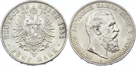 Germany - Empire Prussia 5 Mark 1888 A Friedrich III
Jaeger# 99; Silver, Mintage 200000; AU-; Deutsches Kaiserreich Preussen Prussia 5 Mark 1888