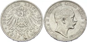 Germany - Empire Prussia 5 Mark 1892 A
Jaeger# 104; Silver, Mintage 220000; VF+; Deutsches Kaiserreich Preussen Prussia 5 Mark 1892