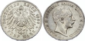Germany - Empire Prussia 5 Mark 1899 A
Jaeger# 104; Silver, Mintage 520000; VF; Deutsches Kaiserreich Preussen Prussia 5 Mark 1899
