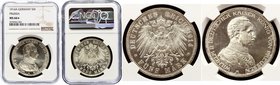 Germany - Empire Prussia 5 Mark 1914 A NGC MS66*
Jaeger# 114; Wilhelm II in Uniform. Silver, Proof. NGC MS66*. Preussen 5 Mark 1914 A PP.