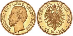 Germany - Empire Reuss Greiz 10 Mark 1882 A GENI MS 63
KM# 81; Jaeger# 255; Gold; Heinrich XIV