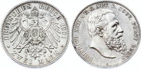 Germany - Empire Reuss-Obergreiz 2 Mark 1901 A
Jaeger# 118; Silver, Mintage 10000; AUNC; Deutsches Kaiserreich Reuß ältere Linie Reuss-Obergreiz 2 Ma...