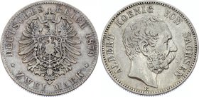 Germany - Empire Sachsen Albertine 2 Mark 1879 E
Jaeger# 121; Silver, Mintage 36000; VF; Deutsches Kaiserreich Sachsen Saxony Albertine 2 Mark 1879