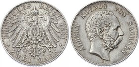 Germany - Empire Sachsen Albertine 2 Mark 1891 E
Jaeger# 124; Silver, Mintage 130000; aXF; Deutsches Kaiserreich Sachsen Saxony Albertine 2 Mark 1891