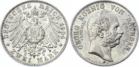 Germany - Empire Sachsen Albertine 2 Mark 1904 E Georg Death
Jaeger# 132; Silver, Mintage 150000; AUNC; Deutsches Kaiserreich Sachsen Saxony Albertin...