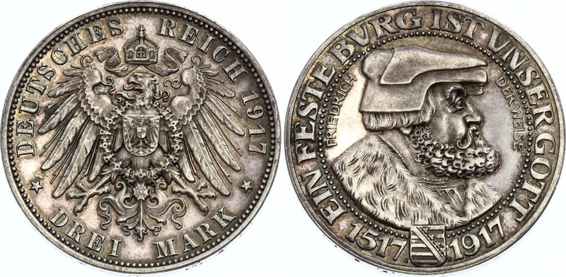 Germany - Empire Sachsen Albertine 3 Mark 1917 E Friedrich der Weise RRRR
Jaege...