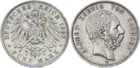Germany - Empire Sachsen Albertine 5 Mark 1893 E
Jaeger# 125; Silver, Mintage 52000; VF+; Deutsches Kaiserreich Sachsen Saxony Albertine 5 Mark 1893