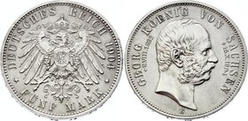 Germany - Empire Sachsen Albertine 5 Mark 1904 E Georg Death
Jaeger# 133; Silver, Mintage 37000; AUNC; Deutsches Kaiserreich Sachsen Saxony Albertine...