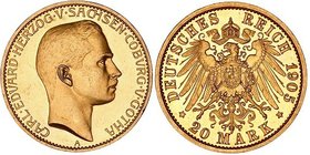 Germany - Empire Sachsen Coburg Gotha 20 Mark 1905 A GENI PR 64
KM# 172; Jaeger# 274; Gold; Carl Eduard