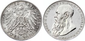 Germany - Empire Sachsen Meiningen 2 Mark 1915 D
Jaeger# 154; Silver, Mintage 30000; XF-AU; Deutsches Kaiserreich Sachsen Meiningen Saxe-Meiningen 2 ...