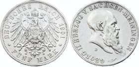 Germany - Empire Sachsen Meiningen 5 Mark 1901 D
Jaeger# 150; Silver, Mintage 20000; aXF; Deutsches Kaiserreich Sachsen Meiningen Saxe-Meiningen 5 Ma...