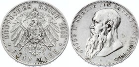 Germany - Empire Sachsen Meiningen 5 Mark 1902 D Long Beard
Jaeger# 153a; Silver, Mintage 20000; VF+; Deutsches Kaiserreich Sachsen Meiningen Saxe-Me...