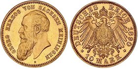 Germany - Empire Sachsen Meiningen 10 Mark 1890 D GENI MS 61
KM# 190; J. 278; Gold; Georg II