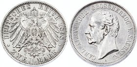 Germany - Empire Sachsen Weimar-Eisenach 2 Mark 1898 A
Jaeger# 156; Silver, Mintage 100000; AUNC; Deutsches Kaiserreich Sachsen Weimar Eis. Saxe-Weim...