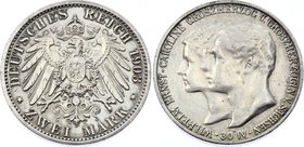 Germany - Empire Sachsen Weimar-Eisenach 2 Mark 1903 A Grand Duke's First Marriage - Caroline
Jaeger# 158; Silver, Mintage 40000; VF+; Deutsches Kais...