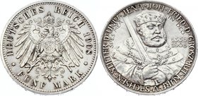 Germany - Empire Sachsen Weimar-Eisenach 5 Mark 1908 A Jena University
Jaeger# 161; Silver, Mintage 40000; AU-; Deutsches Kaiserreich Sachsen Weimar ...