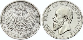Germany - Empire Schaumburg Lippe 2 Mark 1904 A
Jaeger# 194; Silver, Mintage 5000; VF+; Deutsches Kaiserreich Schaumburg Lippe Schaumburg Lippe 2 Mar...