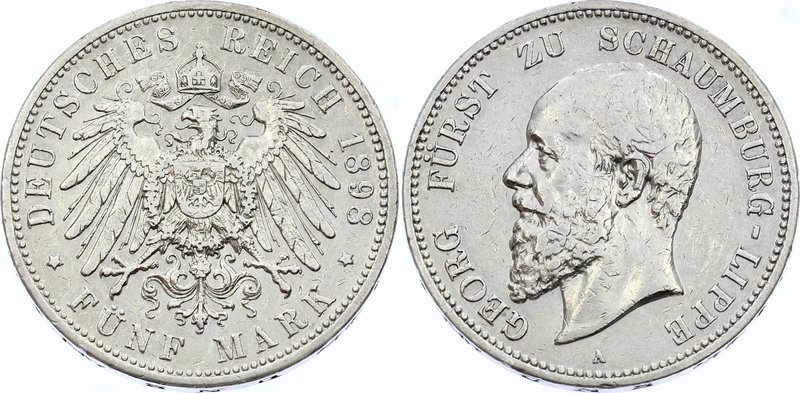 Germany - Empire Schaumburg Lippe 5 Mark 1898 A
Jaeger# 165; Silver, Mintage 30...