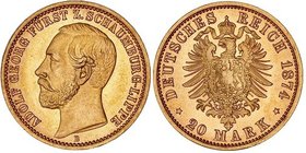 Germany - Empire Schaumburg Lippe 20 Mark 1874 B GENI MS 65
KM# 48; Jaeger# 284; Gold; Adolph I Georg