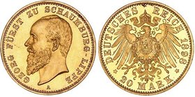 Germany - Empire Schaumburg Lippe 20 Mark 1898 A GENI PR 63
KM# 51; Jaeger# 285; Gold; Adolph I Georg