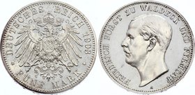 Germany - Empire Waldeck Pyrmont 5 Mark 1903 A PROOF RRR
Jaeger# 171; Silver, Mintage 2000; PP, PROOF! Very Rare Coin!; Deutsches Kaiserreich Waldeck...