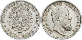 Germany - Empire Württemberg 2 Mark 1888 F
Jaeger# 172; Silver, Mintage 120000; VF++; Deutsches Kaiserreich Württemberg Württemberg 2 Mark 1888