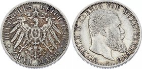 Germany - Empire Württemberg 2 Mark 1896 F
Jaeger# 174; Silver, Mintage 350000; aXF; Deutsches Kaiserreich Württemberg Württemberg 2 Mark 1896