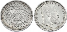 Germany - Empire Württemberg 2 Mark 1901 F
Jaeger# 174; Silver, Mintage 590000; VF; Deutsches Kaiserreich Württemberg Württemberg 2 Mark 1901