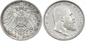 Germany - Empire Württemberg 2 Mark 1904 F
Jaeger# 174; Silver, Mintage 1990000; AU-; Deutsches Kaiserreich Württemberg Württemberg 2 Mark 1904
