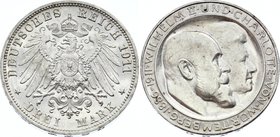 Germany - Empire Württemberg 3 Mark 1911 F Silver Wedding Anniversary with Charlotte
Jaeger# 177; Silver, Mintage 490000; AUNC; Deutsches Kaiserreich...