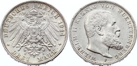 Germany - Empire Wurttemberg 3 Mark 1914 F
KM# 635; Silver; Wilhelm II; XF